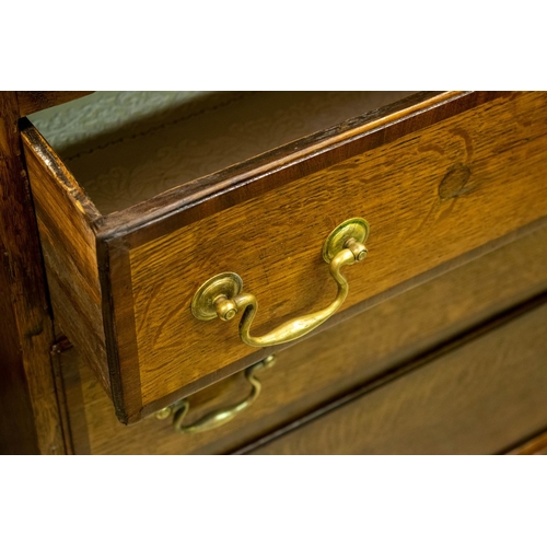 196 - CHEST, 95cm H x 104cm x 50cm, George III oak and mahogany banded of five drawers with later handles.