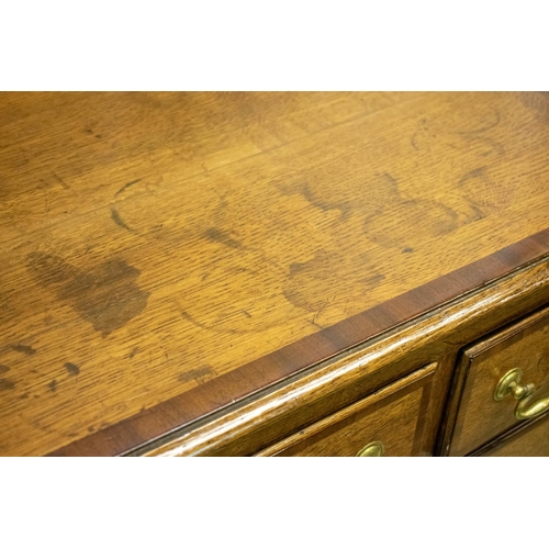 196 - CHEST, 95cm H x 104cm x 50cm, George III oak and mahogany banded of five drawers with later handles.