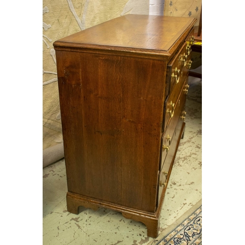 196 - CHEST, 95cm H x 104cm x 50cm, George III oak and mahogany banded of five drawers with later handles.