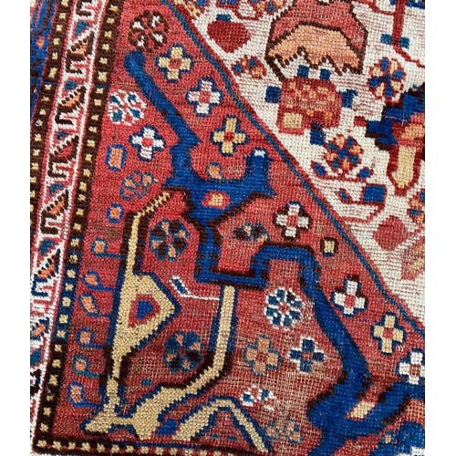 62 - ANTIQUE QASHQAI RUG, 187cm x 151cm.