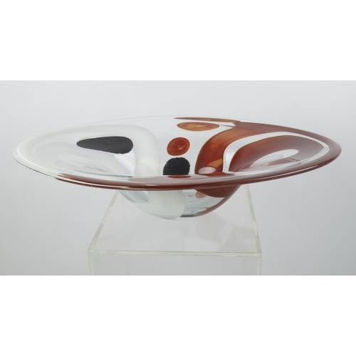 1 - ART GLASS BOWL, late 20th century shaped with red, white and black design, 52cm L x 39cm W x 13cm H.