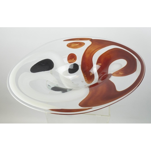 1 - ART GLASS BOWL, late 20th century shaped with red, white and black design, 52cm L x 39cm W x 13cm H.