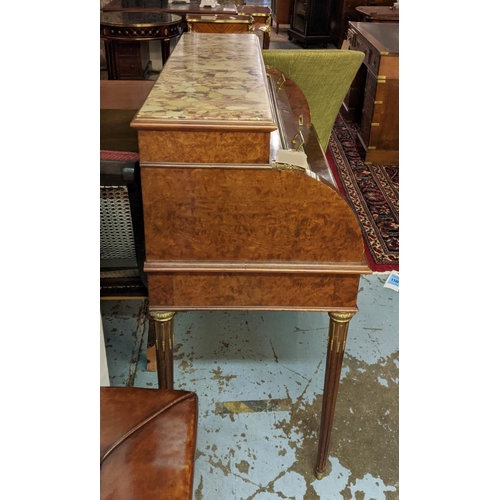 144 - CYLINDER BUREAU, late 19th/early 20th century French thuya and gilt metal mounted with d'alep marble... 