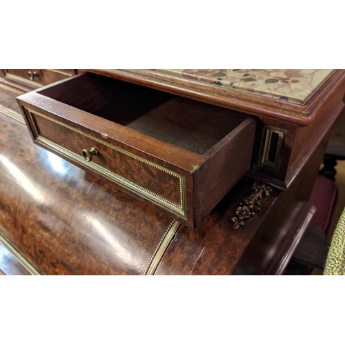 144 - CYLINDER BUREAU, late 19th/early 20th century French thuya and gilt metal mounted with d'alep marble... 