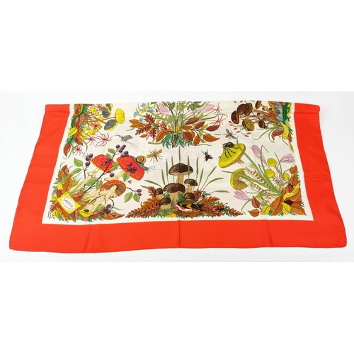 23 - VINTAGE GUCCI BOTANICAL MOTIF SILK SCARF, 86cm x 86cm, by Vittorio Accornero, with orange border.