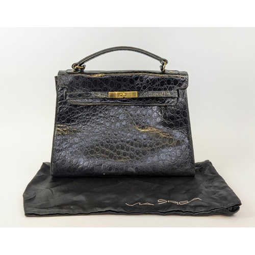 27 - MULBERRY VINTAGE KELLY BAG, croc embossed leather, gold tone hardware, key clochette, with pocket mi... 