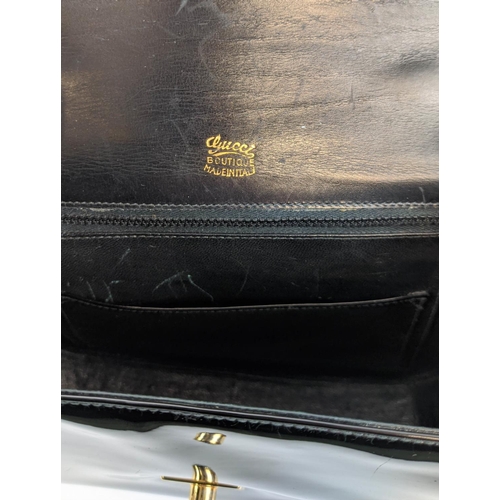 36 - GUCCI VINTAGE BAG, patent leather with gold tone chain, 23cm x 18cm H x 6cm.