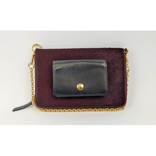 42 - MULBERRY ZIP AROUND CLUTCH, black leather detachable coin purse and burgundy hair calf leather, gold... 