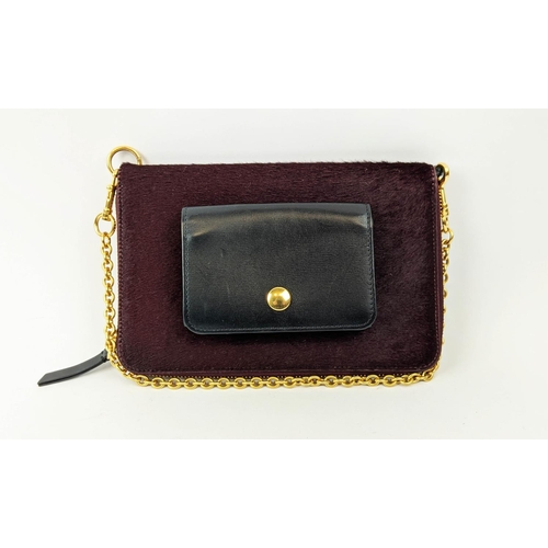 42 - MULBERRY ZIP AROUND CLUTCH, black leather detachable coin purse and burgundy hair calf leather, gold... 