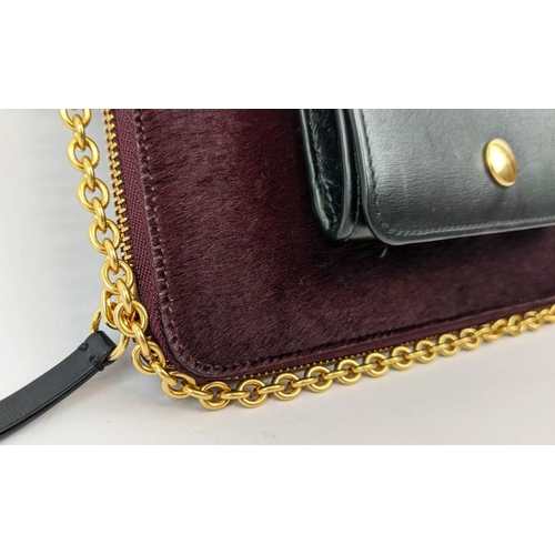 42 - MULBERRY ZIP AROUND CLUTCH, black leather detachable coin purse and burgundy hair calf leather, gold... 