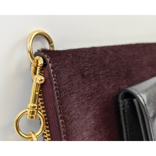 42 - MULBERRY ZIP AROUND CLUTCH, black leather detachable coin purse and burgundy hair calf leather, gold... 