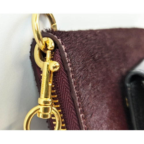 42 - MULBERRY ZIP AROUND CLUTCH, black leather detachable coin purse and burgundy hair calf leather, gold... 