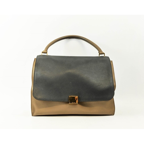 46 - CÉLINE LARGE TRAPEZE TRICOLOUR BAG, leather with suede sides and leather lining, gold tone hardware,... 