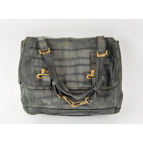 53 - YVES SAINT LAURENT BESACE BAG, crocodile embossed suede with brass tone hardware, adjustable shoulde... 