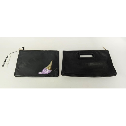 57 - VINTAGE JILL SANDER CLUTCH, with ice cream/Eiffel Tower print, top zip closure with silver tone hard... 