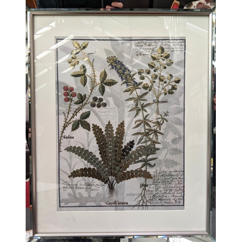 421 - BOTANICAL PRINTS, a pair, framed in antiqued mirror frames 59cm x 49cm each. (2)