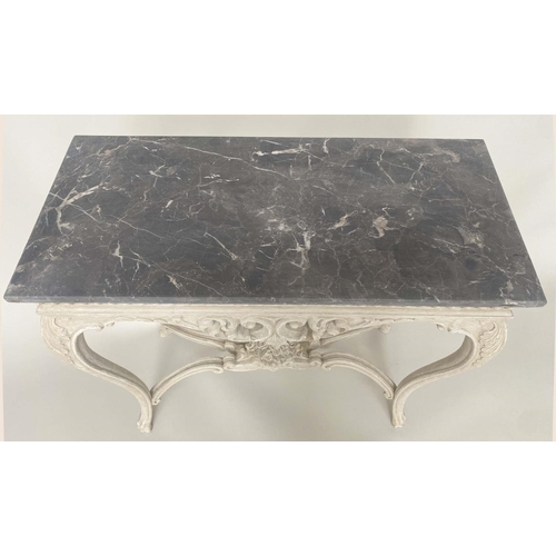 113 - CENTRE/CONSOLE TABLE, Italian 19th century style with white veined marble top and ball decorated wit... 