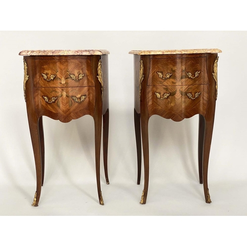 111 - BEDSIDE CHESTS, a pair, French Louis XV style Kingwood, marquetry and gilt metal mounted each with t... 