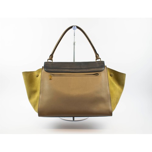 46 - CÉLINE LARGE TRAPEZE TRICOLOUR BAG, leather with suede sides and leather lining, gold tone hardware,... 