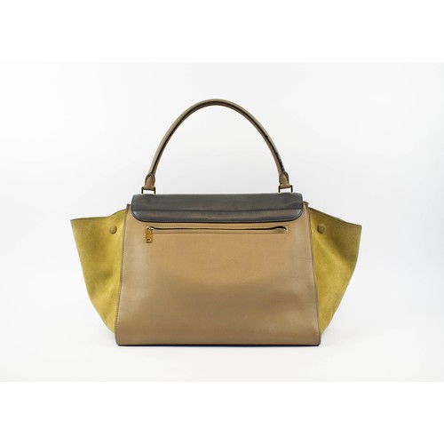 46 - CÉLINE LARGE TRAPEZE TRICOLOUR BAG, leather with suede sides and leather lining, gold tone hardware,... 