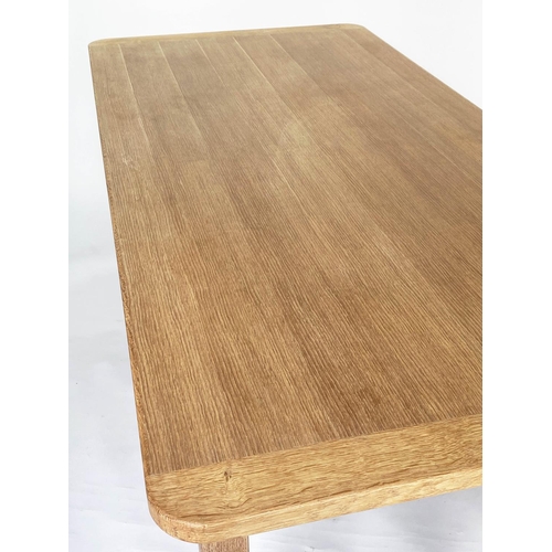 106 - DINING TABLE, Cotswold School oak cleated with square supports, 183cm W x 86cm D x 73cm H.