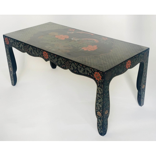 98 - LOW TABLE, rectangular lacquered and gilt Chinoiserie polychrome decorated, 97cm x 44cm H x 50cm.