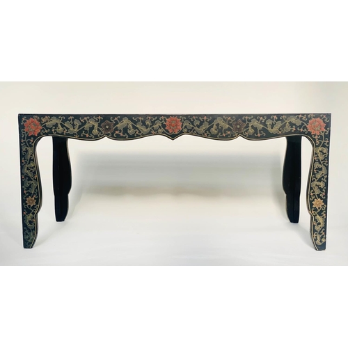 98 - LOW TABLE, rectangular lacquered and gilt Chinoiserie polychrome decorated, 97cm x 44cm H x 50cm.