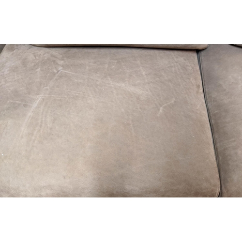 499 - CORNER SOFA, 285cm x 165cm x 75cm, contemporary design, tan leather finish.