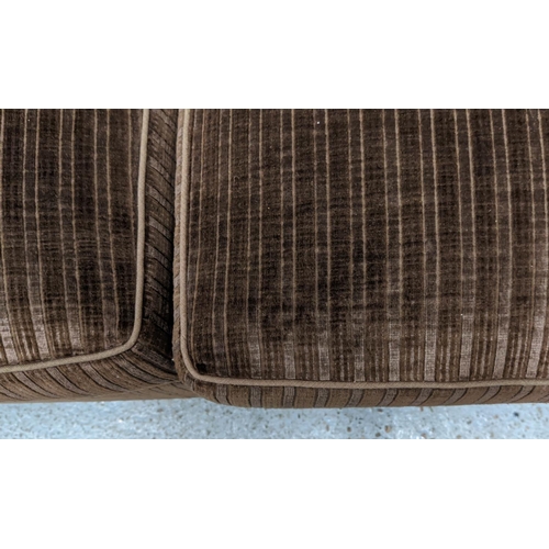 495 - CHESTER JONES CORNER SOFA, brown stripped fabric finish, 287cm x 384cm.