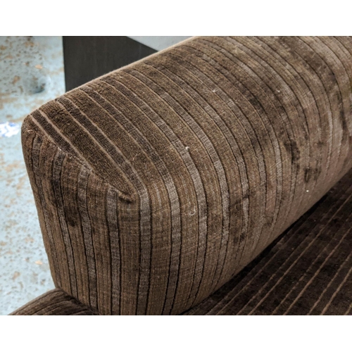 495 - CHESTER JONES CORNER SOFA, brown stripped fabric finish, 287cm x 384cm.