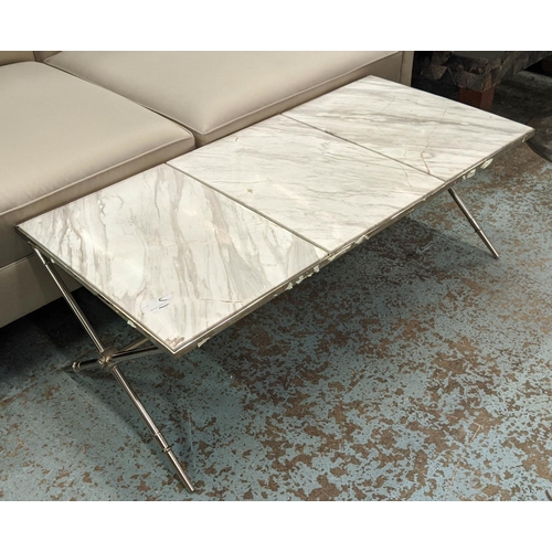 491 - JONATHAN ADLER RIDER WHITE COFFEE TABLE, 107cm x 51cm x 38.5cm.