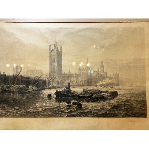 51 - BRUNET DEBAINES, after George Vicat Cole (1833-1893) 'The Palace of Westminster, London', etching, s... 