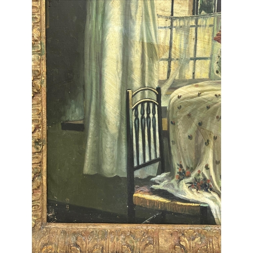 52 - STUDIO MIGUEL CANALS, after Francis Davis Millet, 'Window Seat', oil on canvas, 79cm x 119cm, gilt f... 