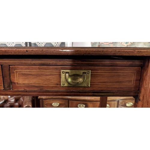 122 - WRITING TABLE, 76cm W x 70cm H x 41cm D, Edwardian rosewood with inlaid stringing and brass campaign... 