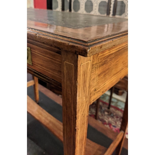 122 - WRITING TABLE, 76cm W x 70cm H x 41cm D, Edwardian rosewood with inlaid stringing and brass campaign... 