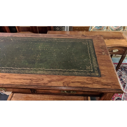 122 - WRITING TABLE, 76cm W x 70cm H x 41cm D, Edwardian rosewood with inlaid stringing and brass campaign... 