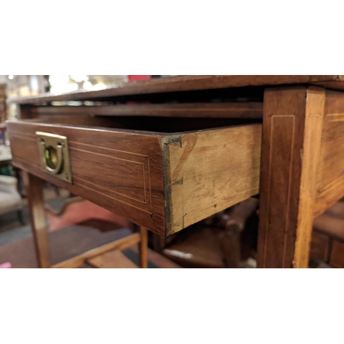 122 - WRITING TABLE, 76cm W x 70cm H x 41cm D, Edwardian rosewood with inlaid stringing and brass campaign... 