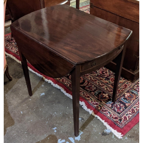 123 - PEMBROKE TABLE, 44cm W x 68cm H, George III mahogany with oval top and single drawer.