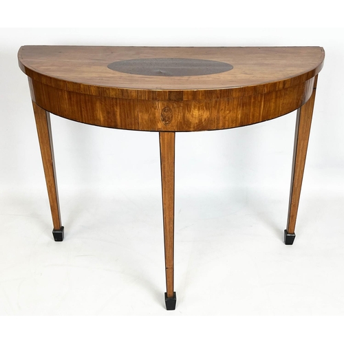 127 - DEMI LUNE SIDE TABLE, 75cm H x 97cm W x 43cm D, George III and later satinwood and burr yew inlaid.