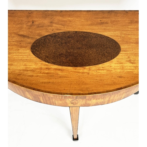 127 - DEMI LUNE SIDE TABLE, 75cm H x 97cm W x 43cm D, George III and later satinwood and burr yew inlaid.