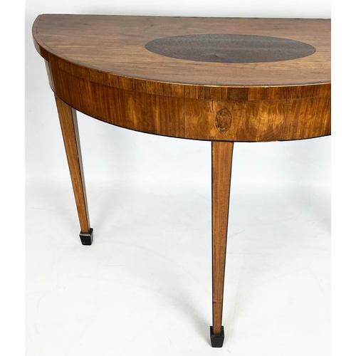 127 - DEMI LUNE SIDE TABLE, 75cm H x 97cm W x 43cm D, George III and later satinwood and burr yew inlaid.