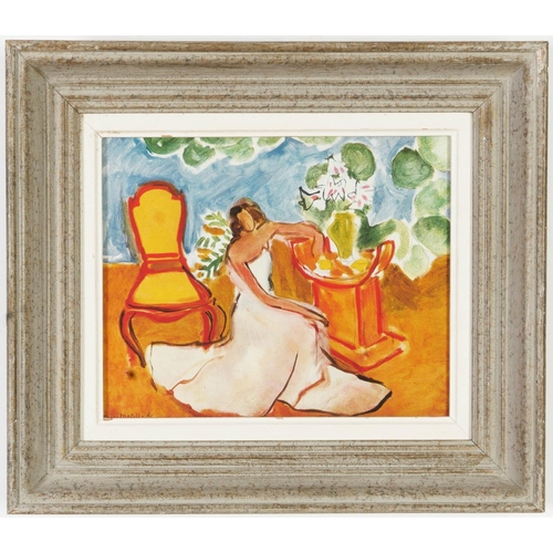 33 - HENRI MATISSE, Femme Assise, signed in the plate, off set lithograph, vintage French frame, 20.5cm x... 