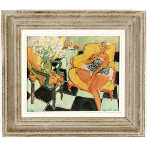 36 - HENRI MATISSE, Jeune femme assise, jaune, off set lithograph, signed in the plate, vintage French fr... 