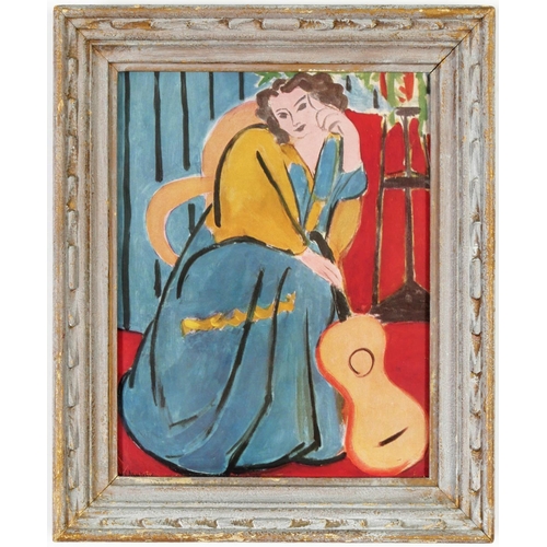 38 - HENRI MATISSE, Jeune Femme avec guitare, signed in the plate, off set lithograph, vintage French fra... 