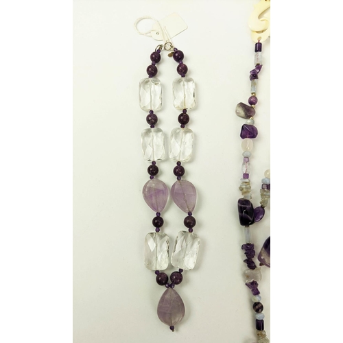 5 - A COLLECTION OF GEMSTONE JEWELLERY, comprising amethyst six-strand chip necklace, an amethyst and ro... 