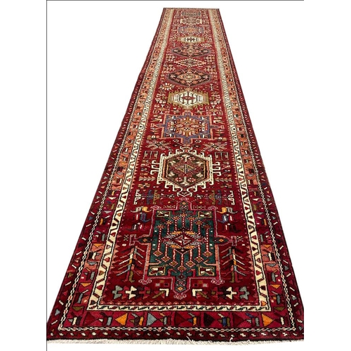 85 - PERSIAN KARAJA LONG RUNNER, 490cm x 90cm.