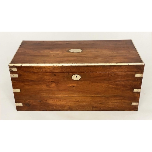 116 - TRUNK, vintage Chinese Export teak and brass bound with rising lid and carrying handles, 90cm W x 41... 