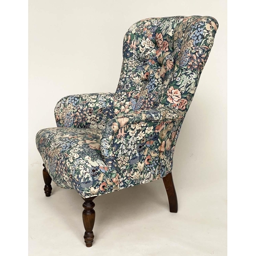 120 - LIBERTY ARMCHAIR, Victorian style with 'Liberty' printed cotton upholstery, 62cm W.