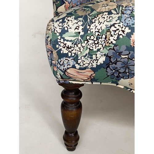 120 - LIBERTY ARMCHAIR, Victorian style with 'Liberty' printed cotton upholstery, 62cm W.