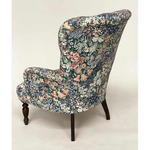 120 - LIBERTY ARMCHAIR, Victorian style with 'Liberty' printed cotton upholstery, 62cm W.